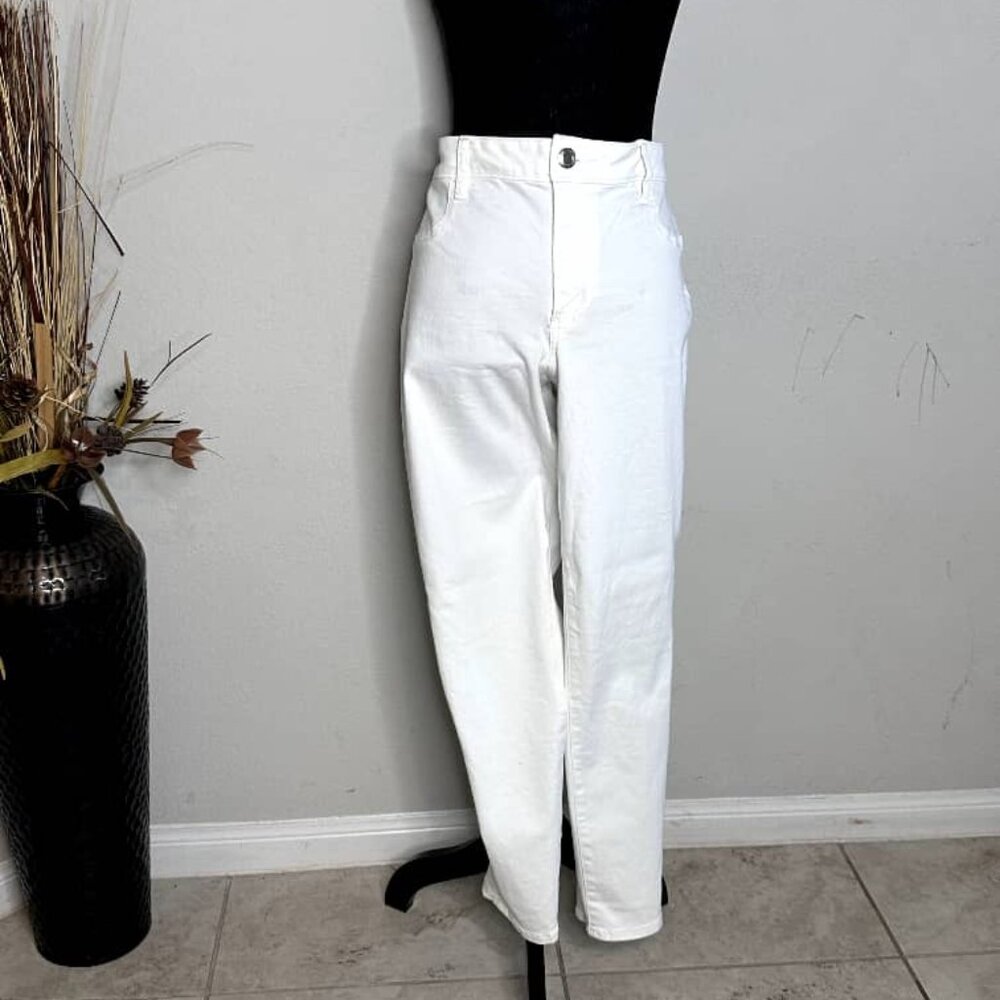 High Waisted White Denim Mom Jeans